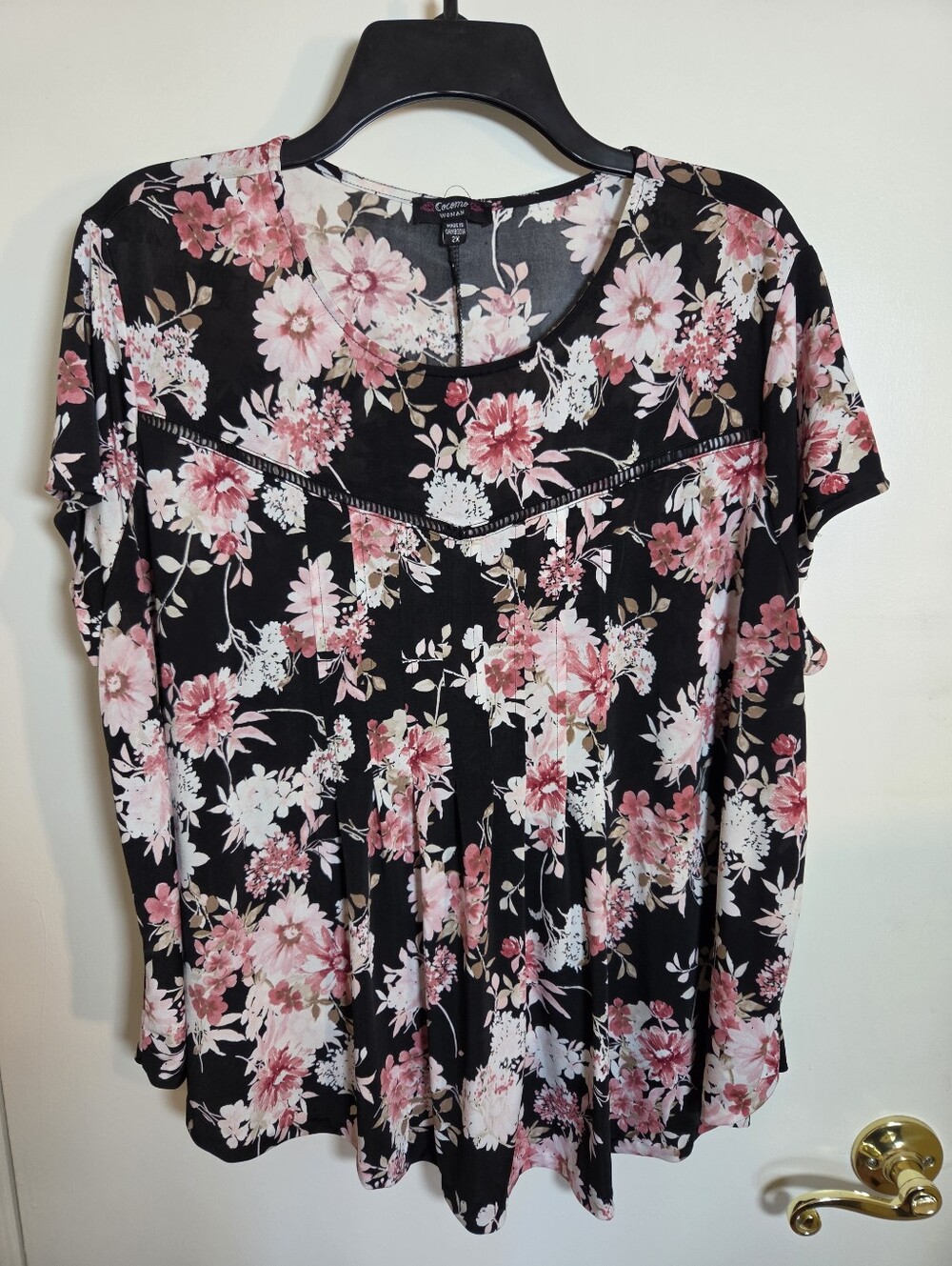 Cocomo Woman Short Sleeve Popover Tunic Top Floral Blush Women’s 2X Cottagecore
